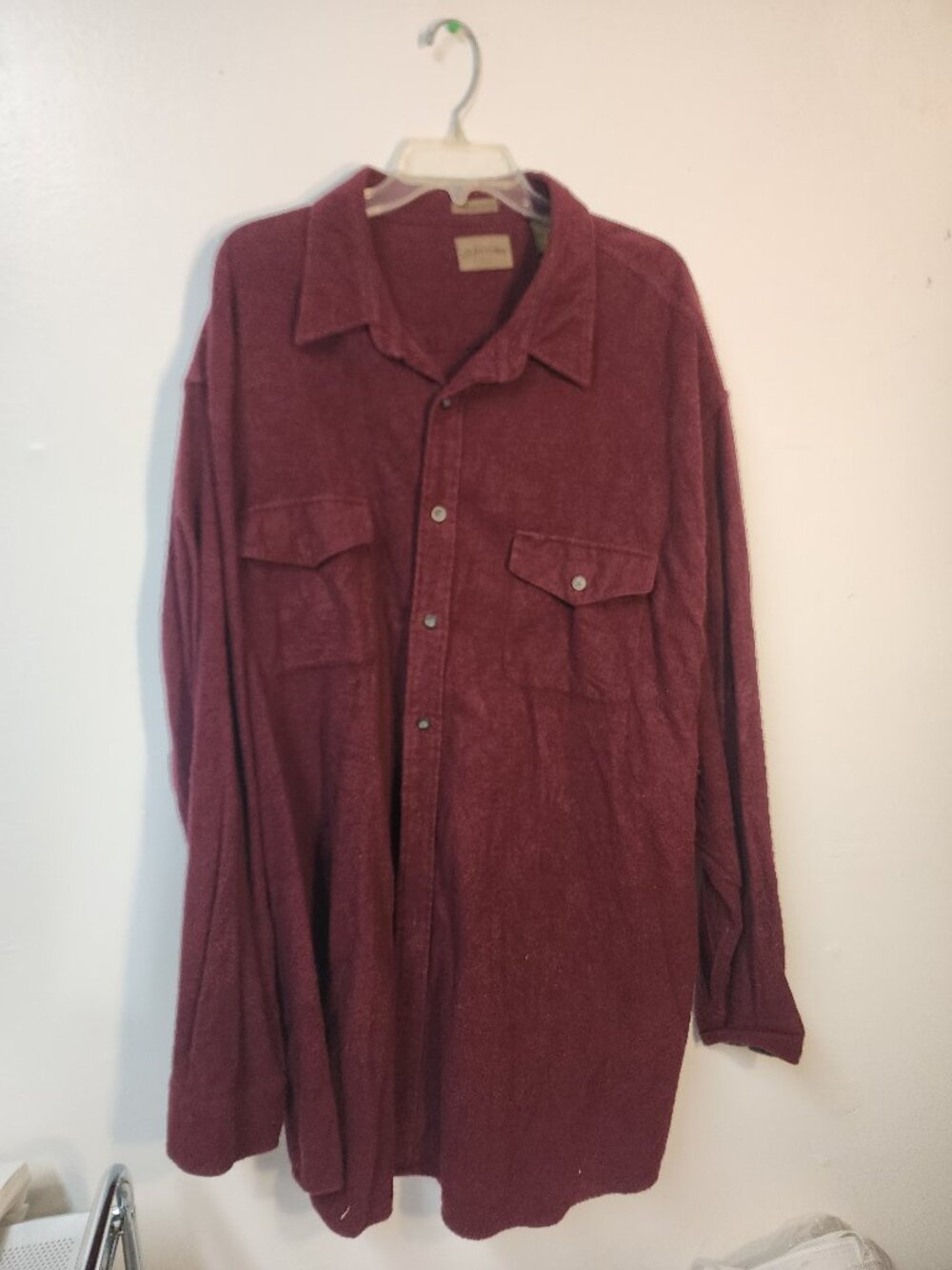 St. Johns bay mens 3xl chamois cloth burbundy cotton button front shirt EUC